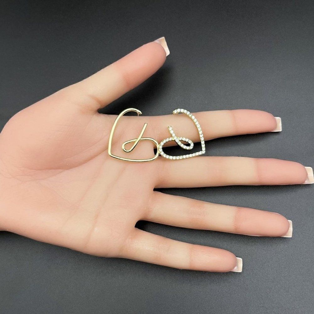 Yellow Gold and White Diamond Crystal Mismatched Heart Post Back Drop Earrings - Picture 10 of 10